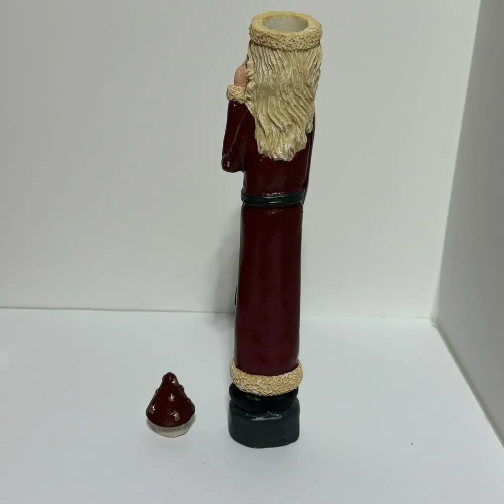 Vintage Santa Candlestick Holder 12 Inch Tall Santa with Toys Removable Hat Folk